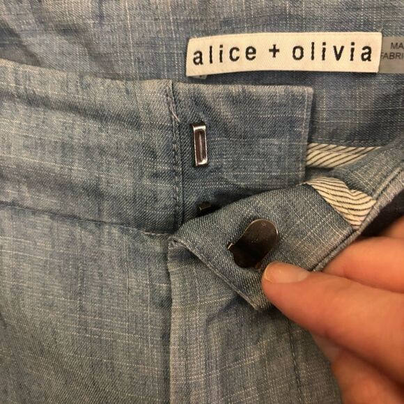 Alice + Olivia Women’s Chambray Pompey Gaucho Linen Blend Relax Loose Long Pants - Picture 6 of 8